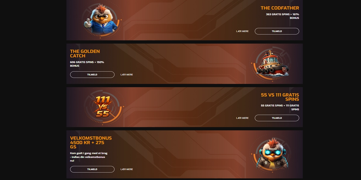 Kampagner, gratis spins og velkomstbonus hos Hugo Casino