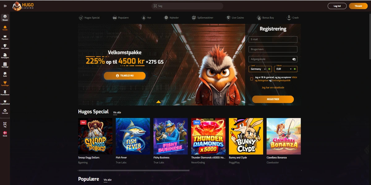 Hugo Casino velkomstbonus registrering og Hugos Special spil